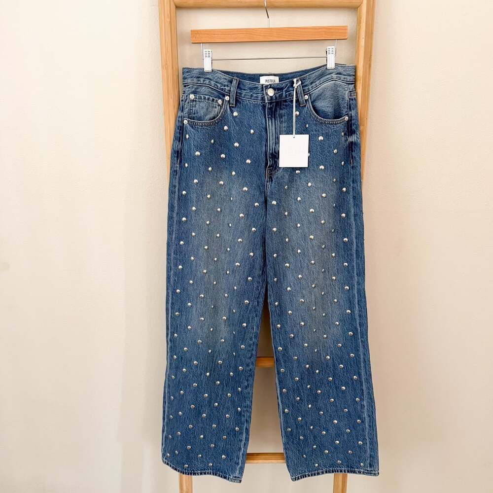 NWT Pistola Hendrix Charmed Jeans 27 Studded High Rise Baggy Wide Leg - Picture 2 of 12
